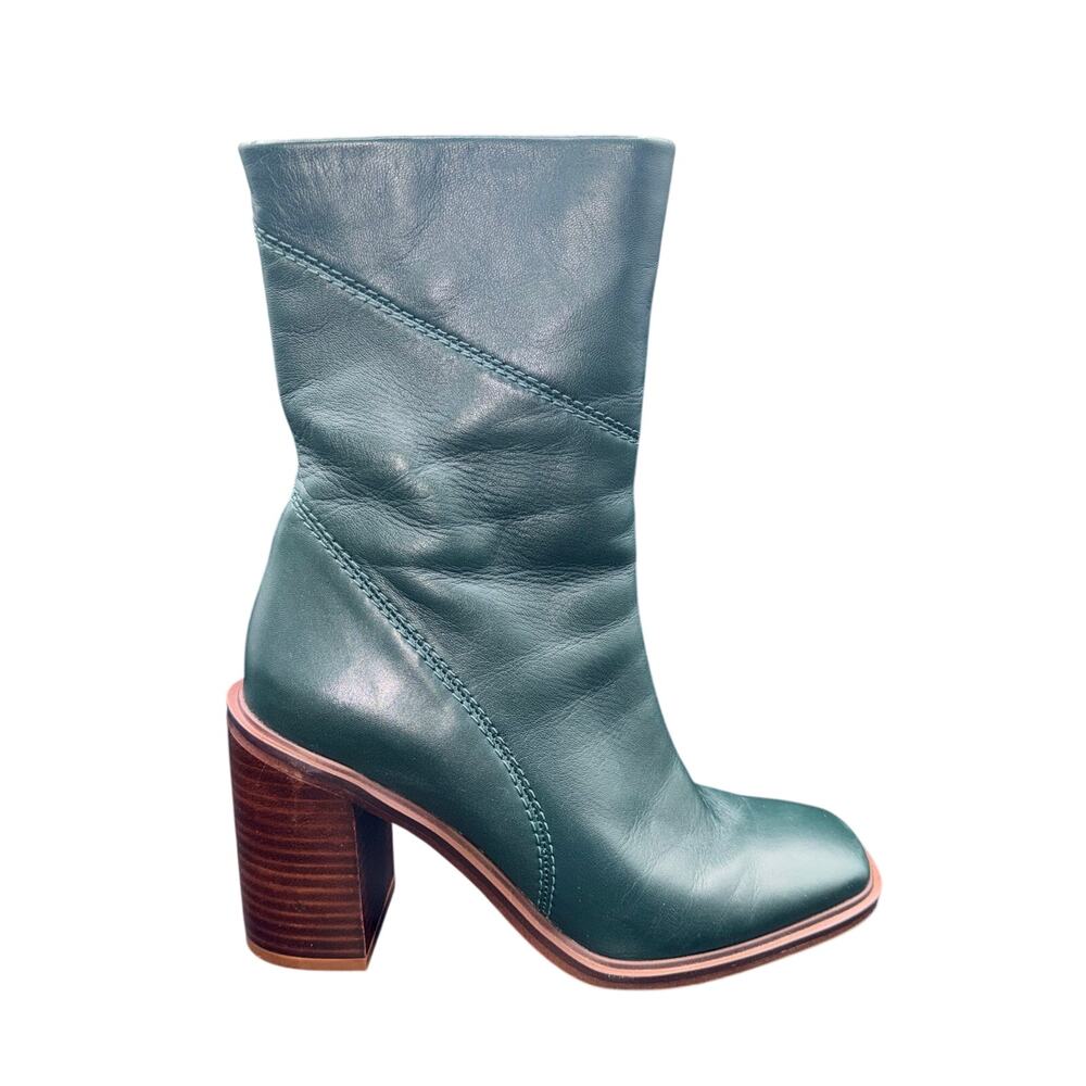 Franco Sarto Stevie Green Leather Ankle Boots Block Heel Size 5.5 - Picture 5 of 12